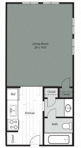 Floor plan for studio, 1 bath, 420 sqft